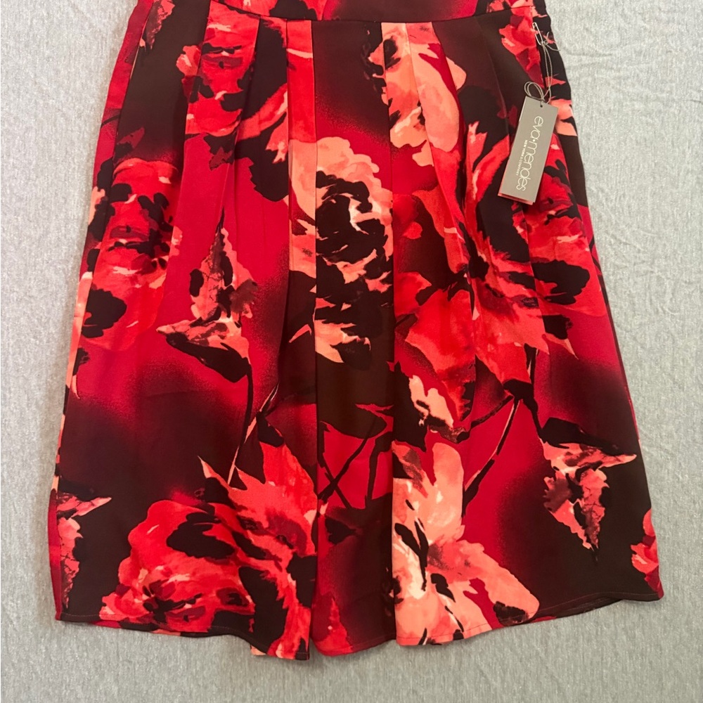 New York & Company Pleated Eva Mendes Red and Black Floral Skirt